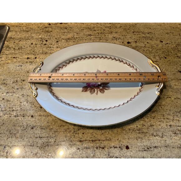 Noritake China Rosemont 5048 Floral 12” Oval Serving Platter White Pink Gray - Picture 3 of 6